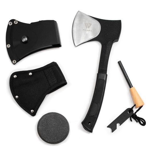 Hatchet combo kit with axe, fire starter, and sheaths