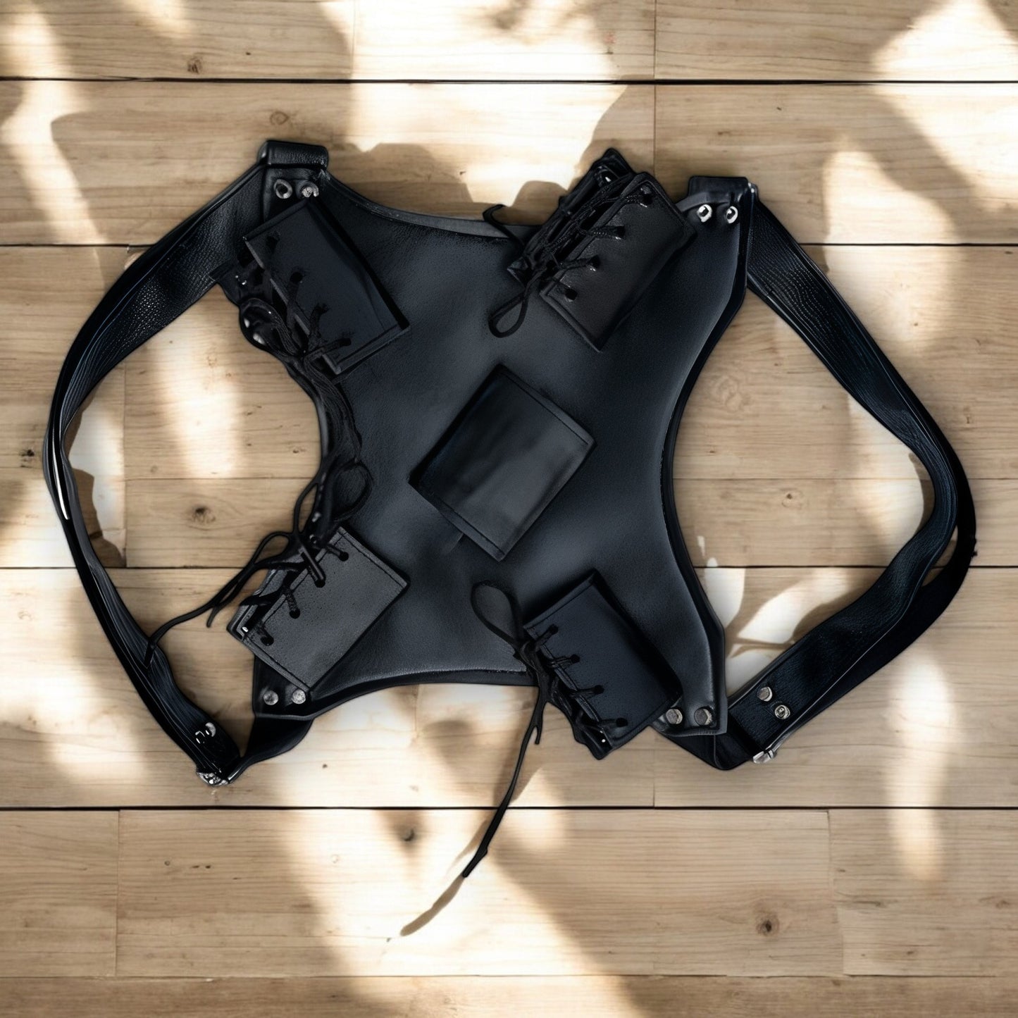 Dual Sword Back Sheath | Adjustable PU Leather Harness for Katanas, Bokken, and Training Swords