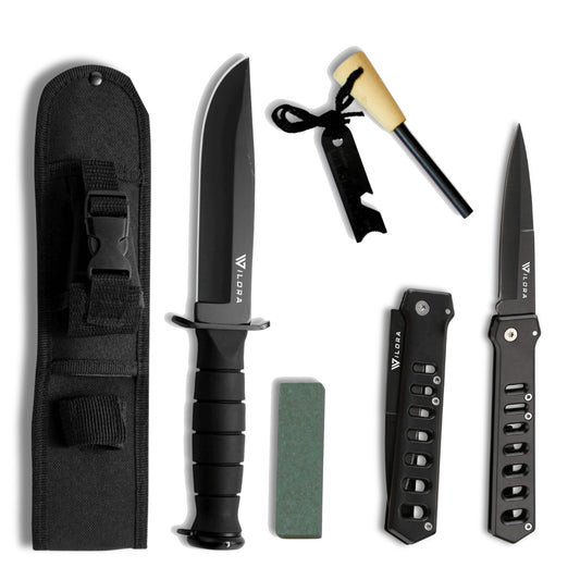 Wilora Bowie + Lite Folding | Knife Bundle with Ferro Rod & Sharpening Stone