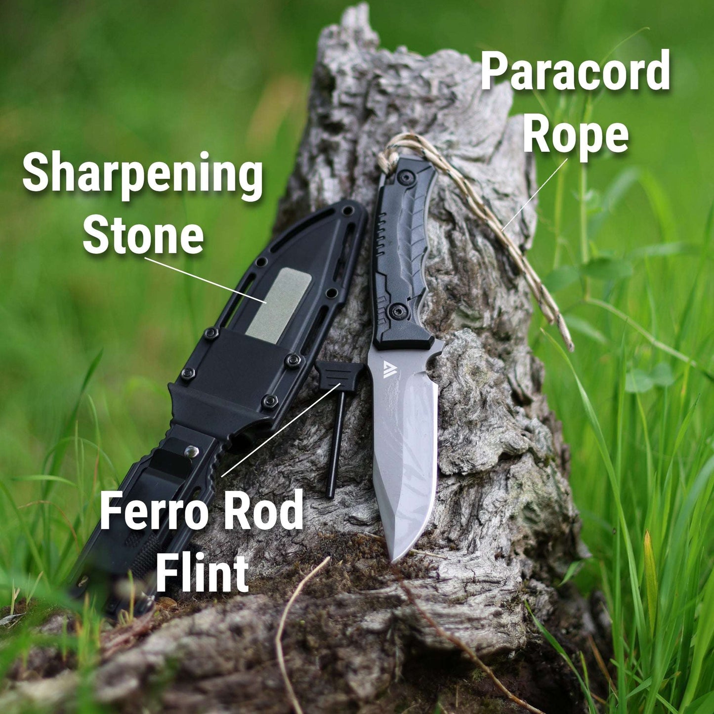 Wilora – The Outrider | D2 Steel Full Tang Outdoor Knife with Sheath, Sharpening Stone & Fire Starter – ABS Handle