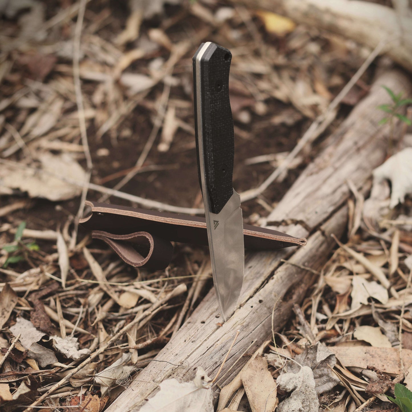 Knife with leather sheath on a natural background
