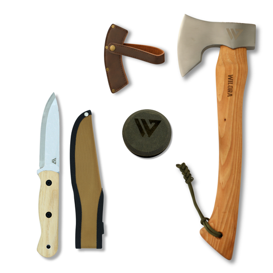 Wilora Bushcraft Kit — Camp Axe, Field Knife & Dual-Grit Stone