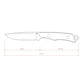 Diagram of a knife with measurements on a white background