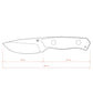 Technical drawing of a knife with dimensions on a white background