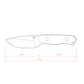 Technical drawing of a knife with dimensions on a white background