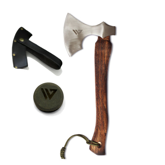 Wilora High-Carbon Axe — American Hickory, Dual-Grit Stone, PU Sheath