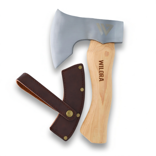 Wilora Compact Camp Axe — High-Carbon Steel, PU Leather Sheath