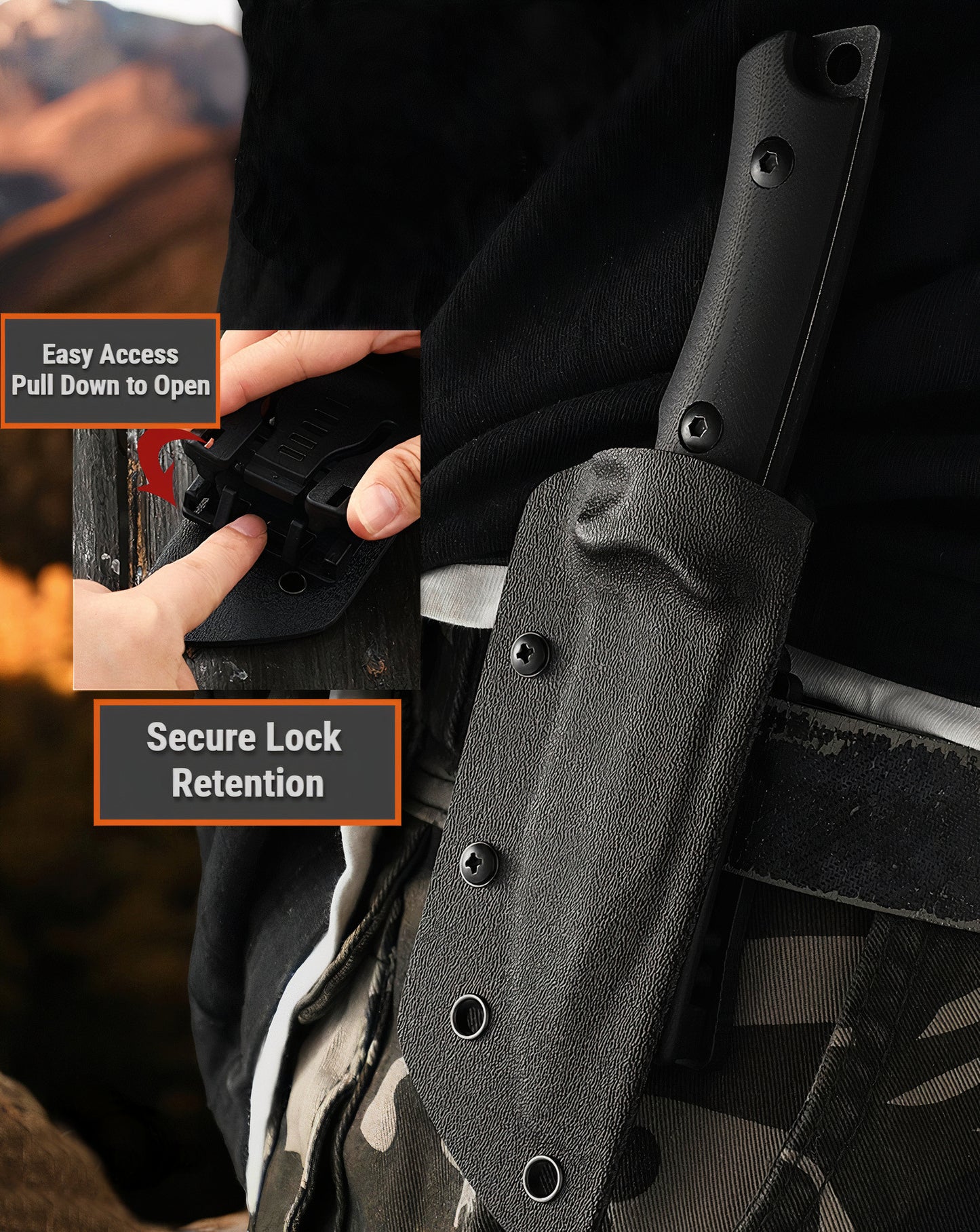 Wilora Full Tang Hunting Knife in custom Kydex sheath