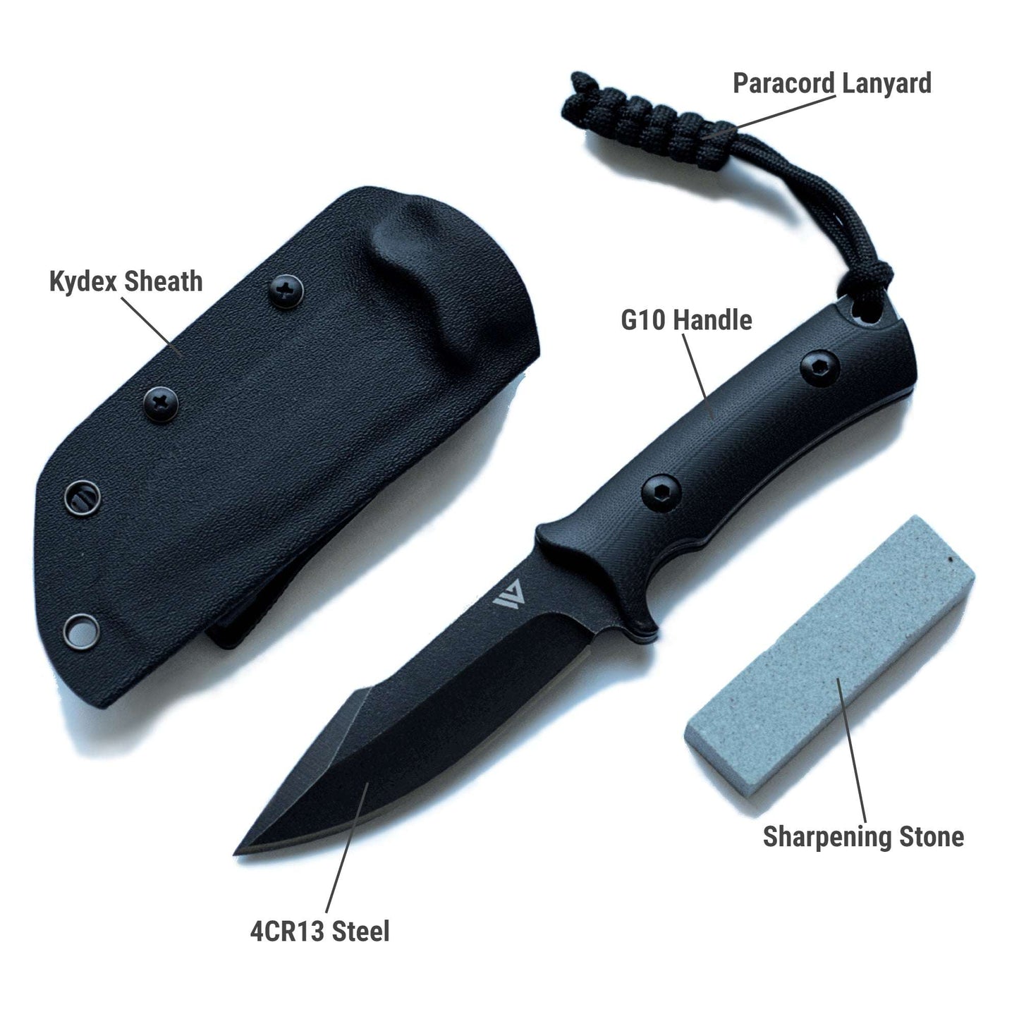 Wilora Full Tang Hunting Knife sharpening stone with sheath