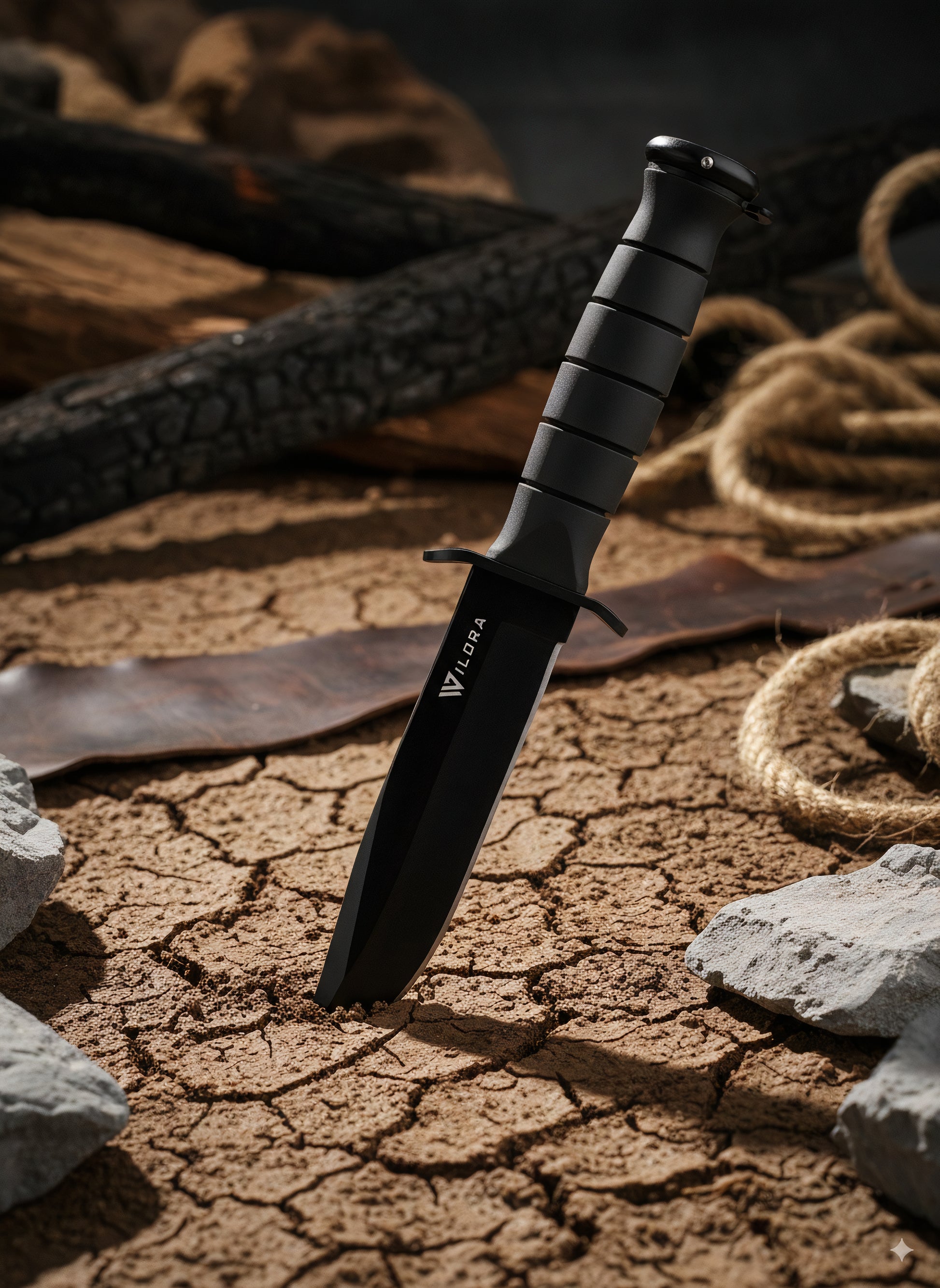 Wilora outdoor hunting knife and fire starter kit ready for outdoor use